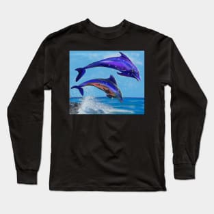 Cute dolphins diving into the ocean Long Sleeve T-Shirt